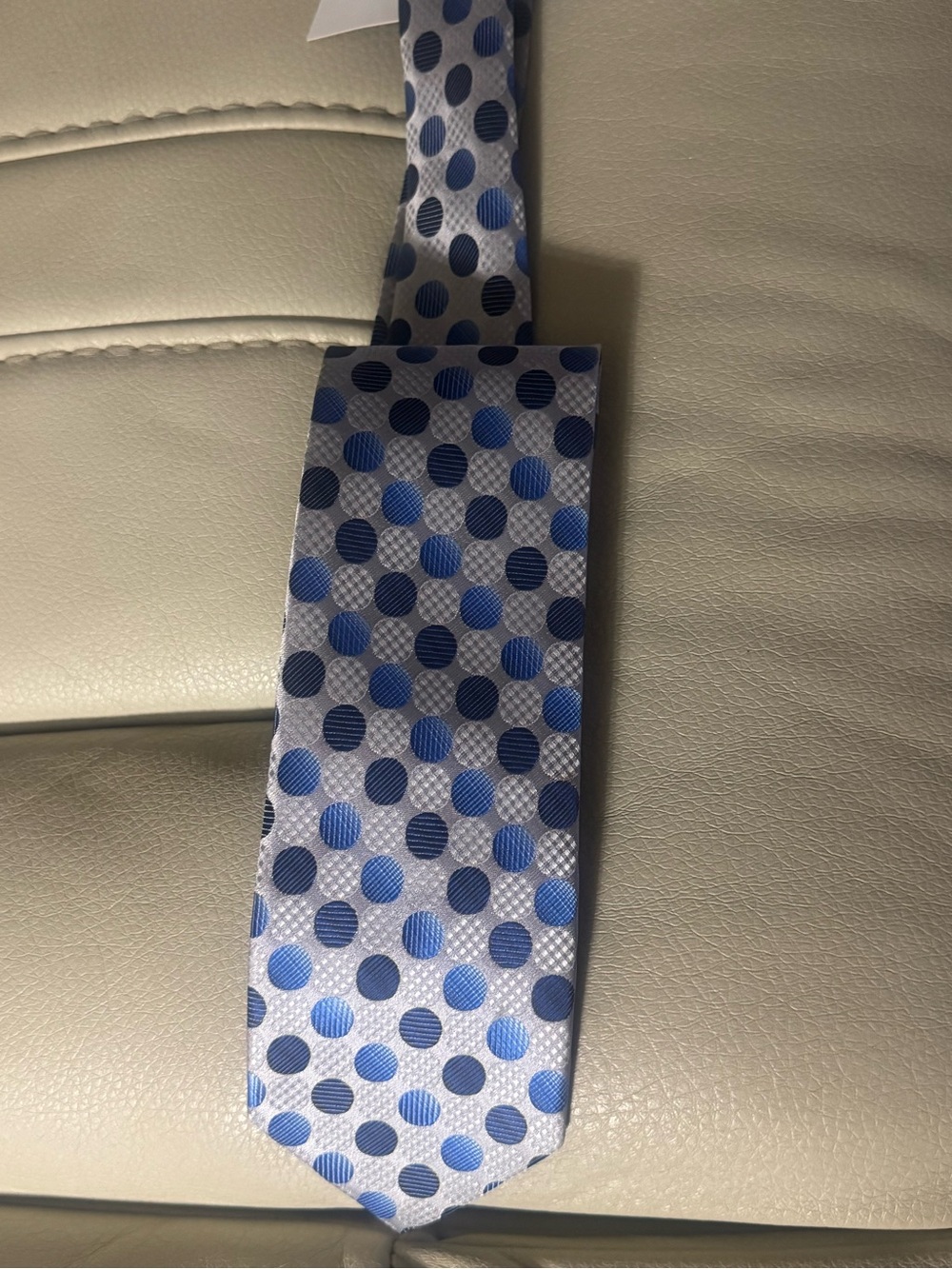 Stacy Adams Silver Tie with Navy & Light Blue Polka Dots